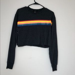 Gray Multi Color Graphic Croptop Sweater